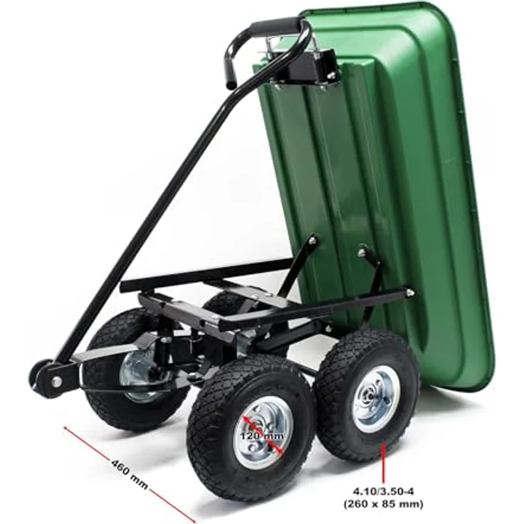 Wiltec Gartenwagen mit Kippfunktion, Handwagen für bis zu 200 kg, 50 l Volumen, ideal für Rasen, Kies und Schlamm – Bild 3