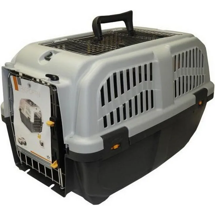 Bigbuy Transportbehälter Skudo 55 x 36 x 35 cm, Hundetransportbox mit Sicherheitsverschluss, Raster