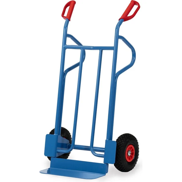 FETRA Stahlrohrkarre, 1200mm Höhe mit blau pulverbeschichteter Stahlblechschaufel 150x450mm und Polyurethanbereifung – Bild 1