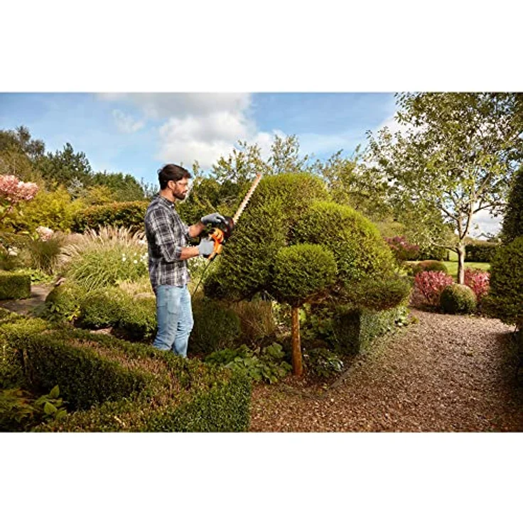 Black+Decker Elektro-Heckenschere (600W, 60 cm Schwertlänge, 25 mm Schnittstärke, Bügel-Zweithandgriff und transparentem Handschutz, für große Hecken) BEHTS501 – Bild 6