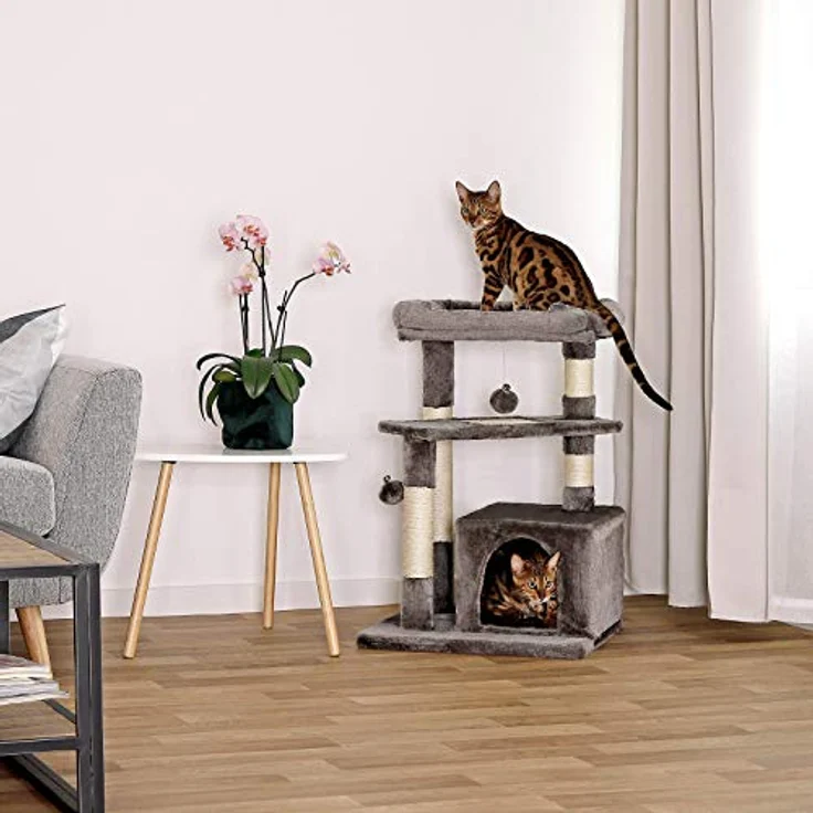 lionto Kratzbaum Kletterbaum Katzenkratzbaum Katzenbaum Höhe 75 cm, dunkelgrau – Bild 2