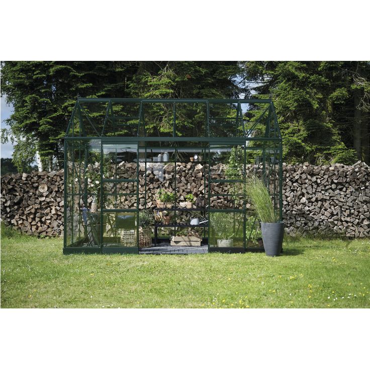 Halls Gewächshaus 'ICON Planthouse 6', 7,3 m² mit 3 mm Sicherheitsglas, grün, mit Doppelschiebetüren und Dachfenstern