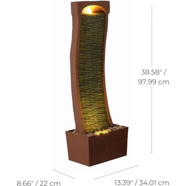 Teamson Home Gartenbrunnen, geschwungener Wasserfallbrunnen mit LED in rot, 97 cm, rostbeständig – Bild 6