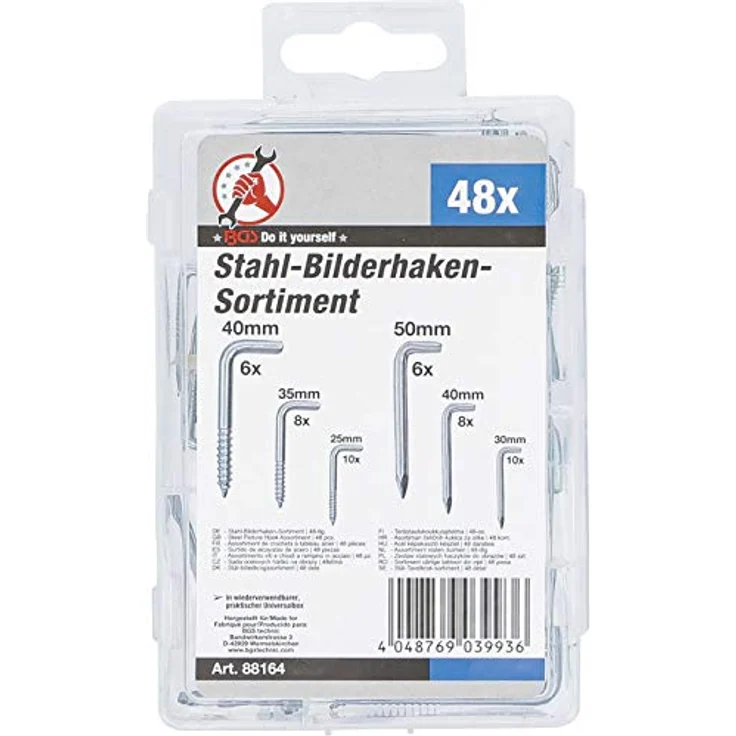 BGS Diy 88164 | Stahl-Bilderhaken-Sortiment | 48-tlg. – Bild 3