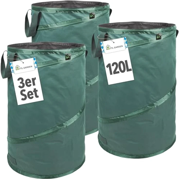 TTL Garden Pop Up Laubsäcke 3 x 120L, Gartensack, robuster Sack für Gartenabfall, Abfallsack faltbar – Bild 2