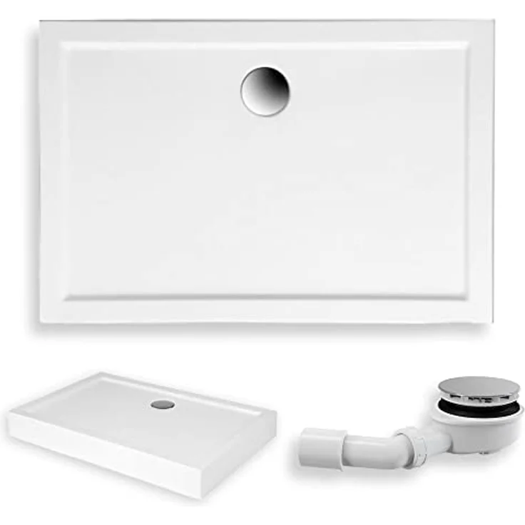 KOLMAN DUSCHWANNE GOLIAT, Rechteckig Weiß 100x80 cm mit Ablaufgarnitur und Standfüßen, rutschhemmend, pflegeleicht – Bild 1