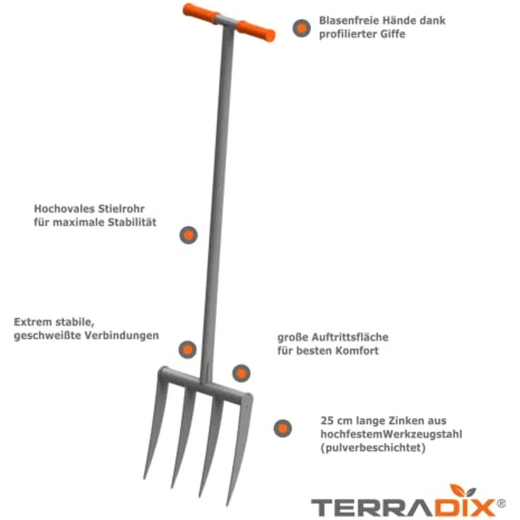 Grabegabel TERRADIX 4x250 - Massive Ausführung für steinige, durchwurzelte und verfestigte Böden - Arbeitsbreite 31cm - Zinkenlänge 25cm – Bild 3