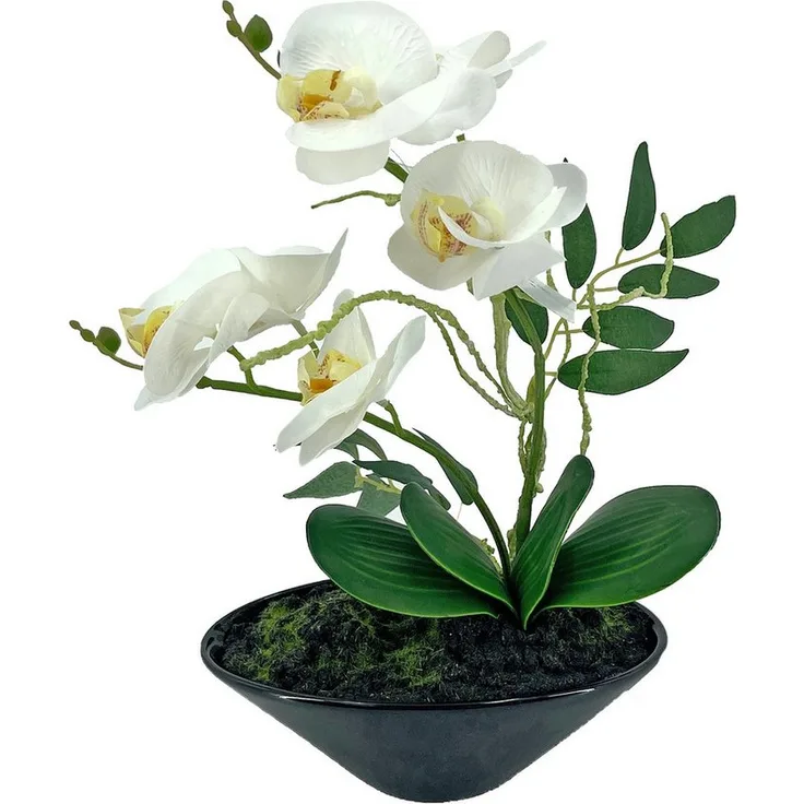 Kunstblume Kunstblume Orchidee in Schale Leilani Orchidee, NTK-Collection, Höhe 28 cm, Kunstpflanze Dekoration Orchidee
