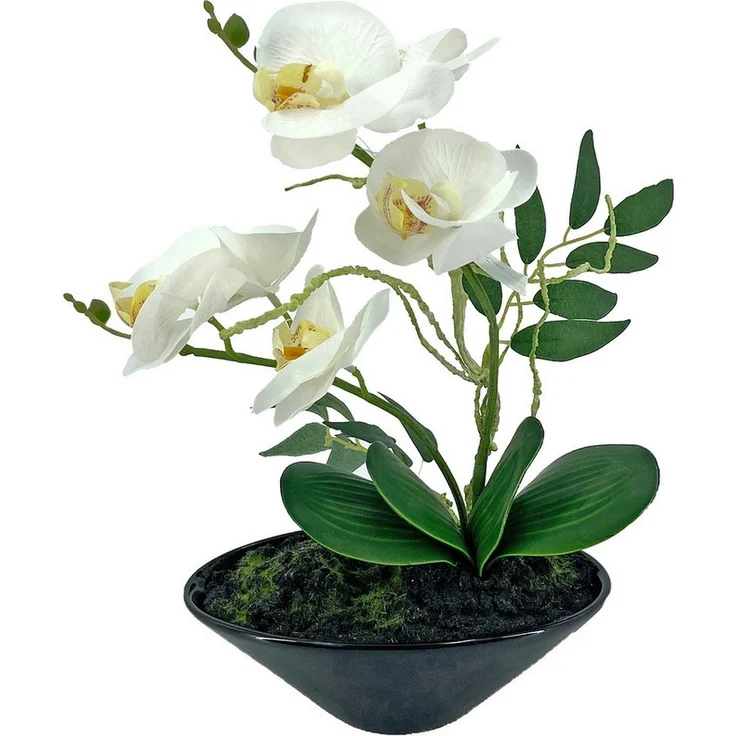 Kunstblume Kunstblume Orchidee in Schale Leilani Orchidee, NTK-Collection, Höhe 28 cm, Kunstpflanze Dekoration Orchidee