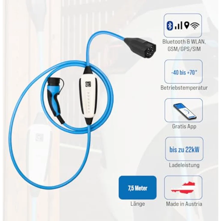 NRGkick Elektroauto Ladestation 32A Pure GSM/GPS/SIM Standard 7,5m WLAN (Typ 2, 22 kW) – Bild 2
