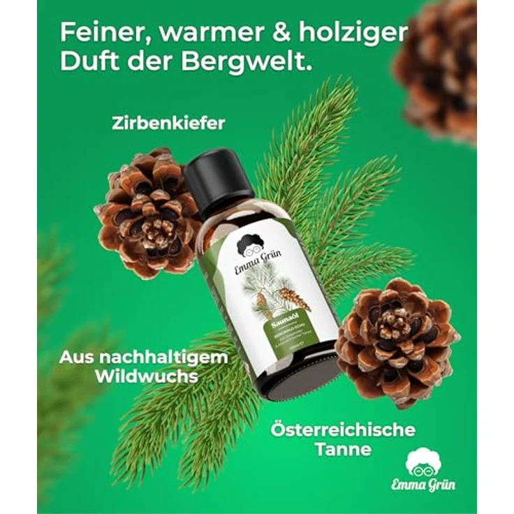 Emma Grün Zirben Sauna-Aufgussset mit ätherischem Öl aus Zirbelkiefer & österreichischer Tanne, 100 ml - Holzig-würziger Duft für 10-20 Saunagänge – Bild 4