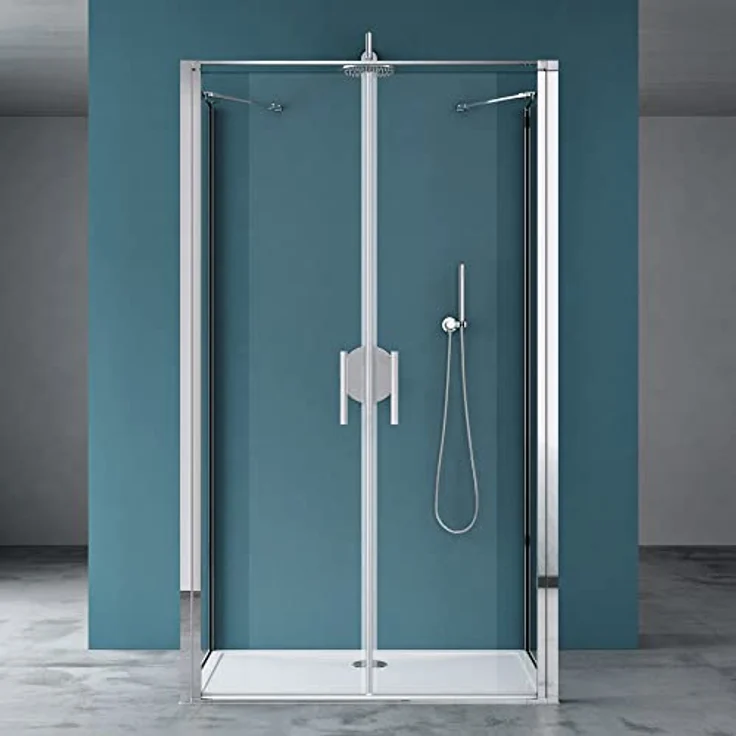 Mai & Mai Ravenna66UK Duschkabine U-Form, Duschabtrennung 80x90 cm, Aluminiumrahmen, ESG-Sicherheitsglas Klarglas, doppelte Drehtüren, Höhe 195 cm – Bild 2