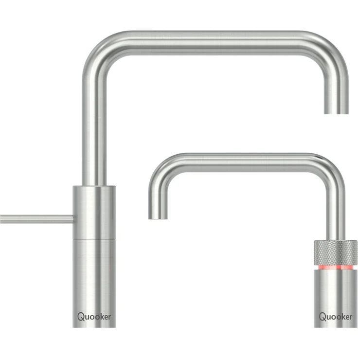 QUOOKER Küchenarmatur Nordic Square Twintaps mit PRO3 Reservoir, Voll-Edelstahl, höhenverstellbar, 3 Liter, 7 Jahre Garantie