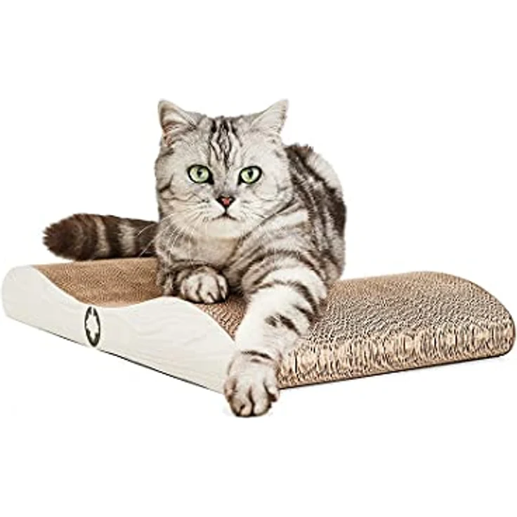 CanadianCat Company | Kratzkarton Comet L | 60 x 29 x 7 cm | Kratzmöbel, Kratzbrett | XL Qualitäts-Pappe +Katzenminze | weiß Holzoptik – Bild 1
