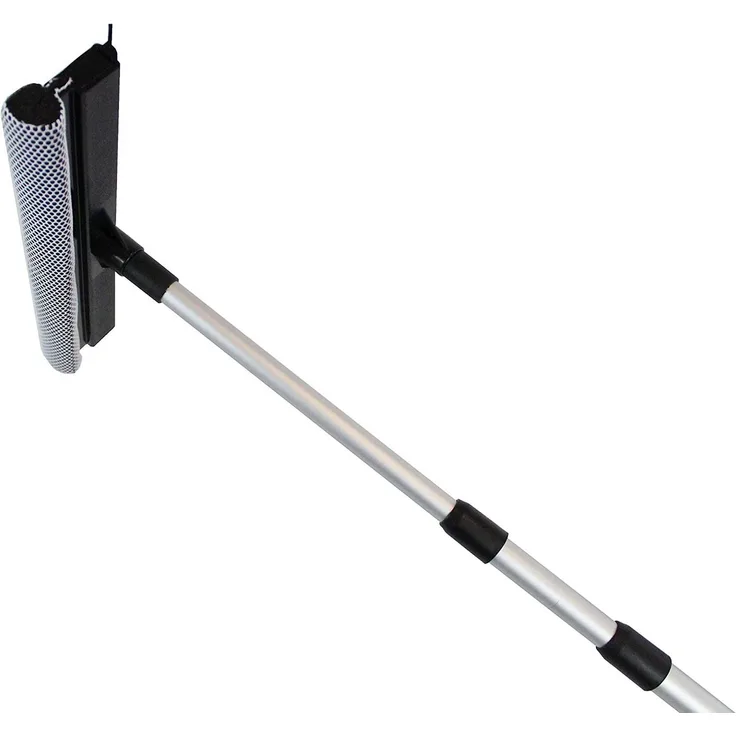 Pullach Hof Teleskopstiel Teleskopstange 4 Meter mit Fensterwischer - Universell einsetzbar, inkl. Schwamm und Abziehlippe, breite des Fensterwischers: ca. 37cm