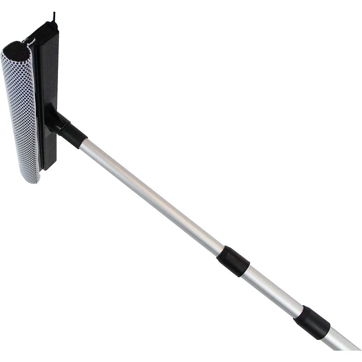 Pullach Hof Teleskopstiel Teleskopstange 4 Meter mit Fensterwischer - Universell einsetzbar, inkl. Schwamm und Abziehlippe, breite des Fensterwischers: ca. 37cm – Bild 1