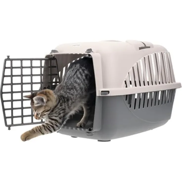 GarPet Hundebox Auto Rückbank Transportbox Katze Katzentransportbox Kaninchen Katzenkorb Transport Hundetransportbox Grau mit Autogurt-Vorrichtung und optimaler Belüftung