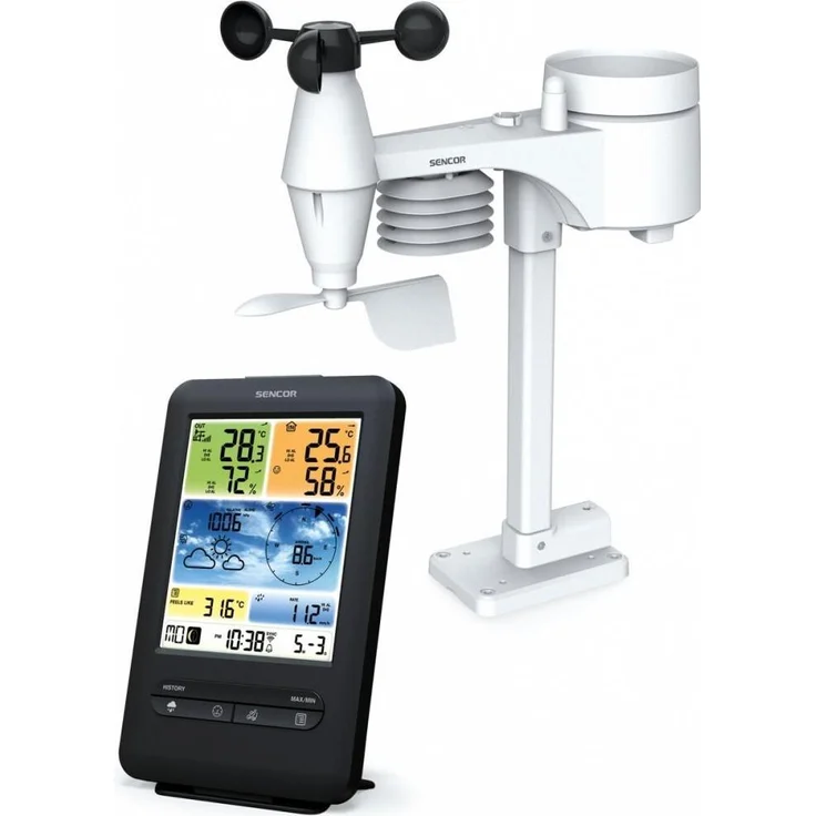 Sencor SWS 9898, Wetterstation mit Smart Home-Kompatibilität, Weiss Schwarz, inklusive integriertem Wecker und Reichweite bis zu 150 Metern