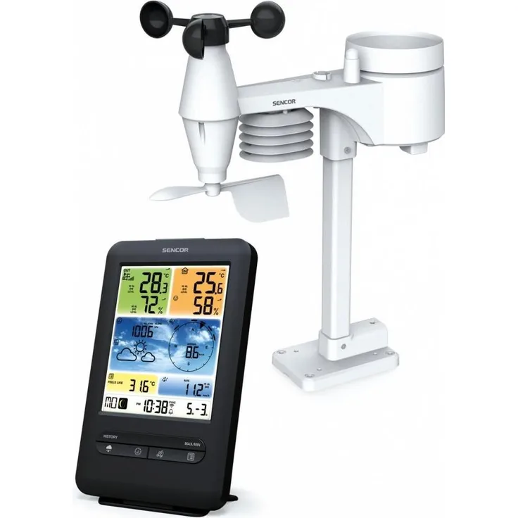 Sencor SWS 9898, Wetterstation mit Smart Home-Kompatibilität, Weiss Schwarz, inklusive integriertem Wecker und Reichweite bis zu 150 Metern