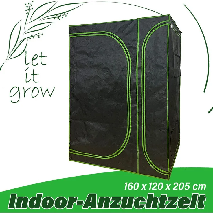 Kingpower Gewächshaus Gewächshaus Zuchtzelt Growschrank Zuchtschrank 160x120x205 cm, Indoor Pflanzenzucht, 99,9% lichtundurchlässig, 95% Lichtreflektion, Schwarz/Grün