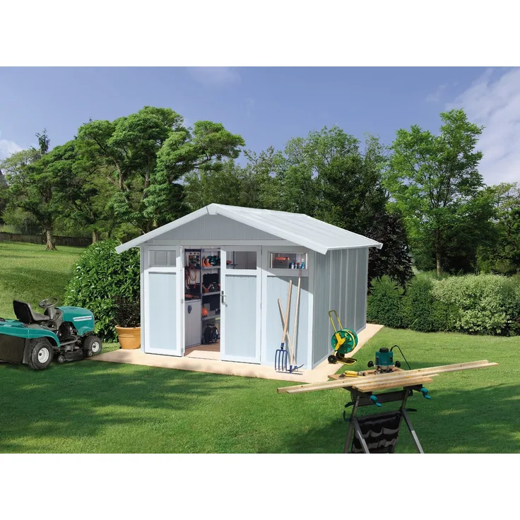 Grosfillex Gartenhaus UTILITY 11m² Gartenschuppen aus Kunststoff und Metall mit Glasfenstern, BxT: 370x407 cm, Langlebig, UV-Behandelt