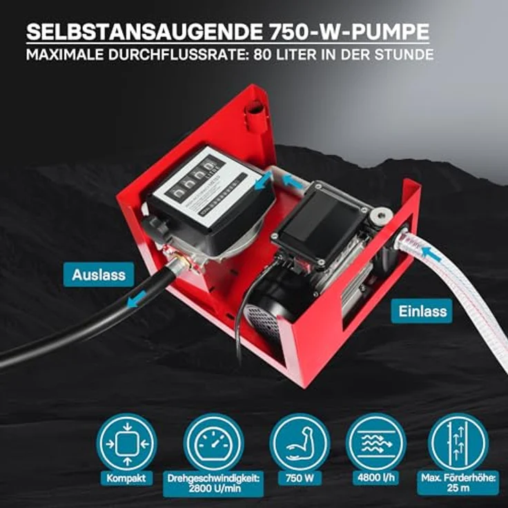 WilTec - Bio Dieselpumpe Heizölpumpe selbstansaugend 230V-750W 80l-min automatische Pistole Umfüllpumpe – Bild 5