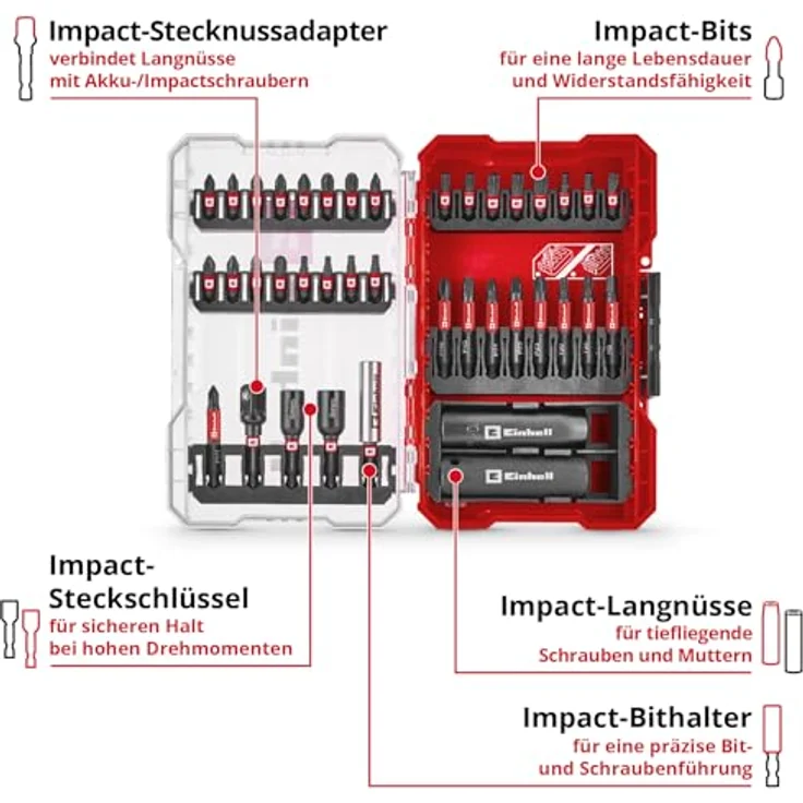 Einhell M-CASE 39-tlg. Impact-Bit- und Stecknuss-Set, schlagfeste Bits und Sechskantnüsse aus S2 Stahl, praktische Aufbewahrungsbox – Bild 2