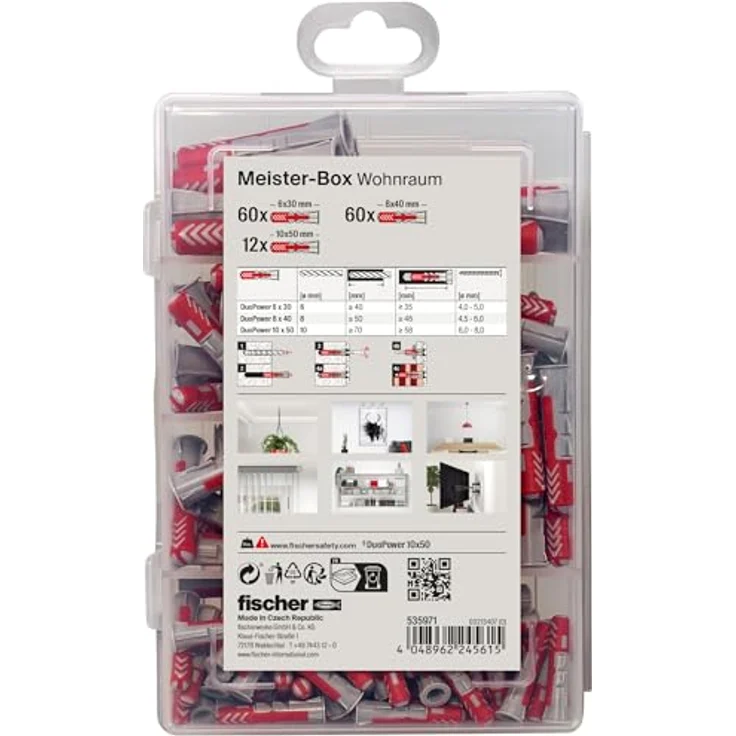 fischer Meister-Box Wohnraum, 132-teiliges Dübelset mit DuoPower, 6-10 mm Durchmesser, universeller Einsatz für Innen- und Außenbereich – Bild 3