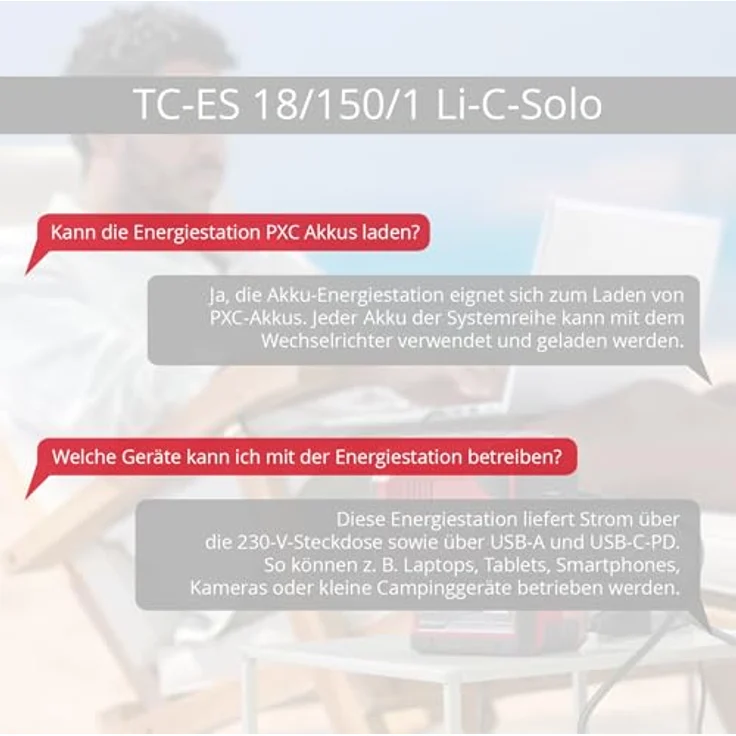 Einhell PXC Akku-Energiestation TE-ES 18/150/1 Li-C-Solo, mobile Stromversorgung mit 230-V-Steckdose, USB-C-PD und LED-Anzeige – Bild 5