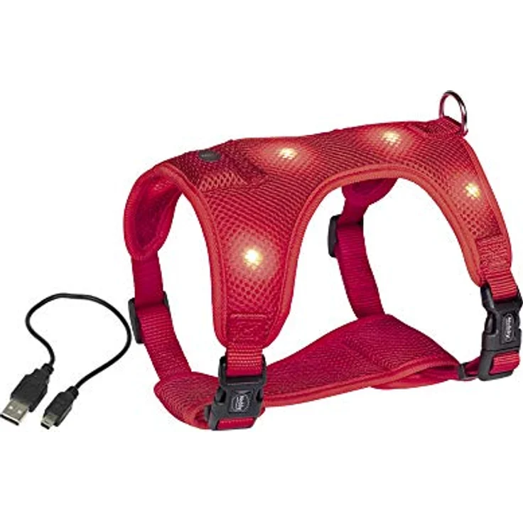 Nobby Geschirr FLASH MESH (S, Hund), Halsband + Leine, rot, mit LED-Beleuchtung bis zu 400 Meter sichtbar – Bild 1