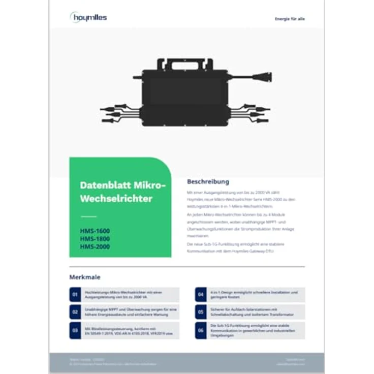 Hoymiles HMS-1600-4T 1,6kW Mikrowechselrichter, 1-phasig, geeignet für Module von 320W bis 540W, bietet ein kompaktes Design für einfache und flexible Installation – Bild 2