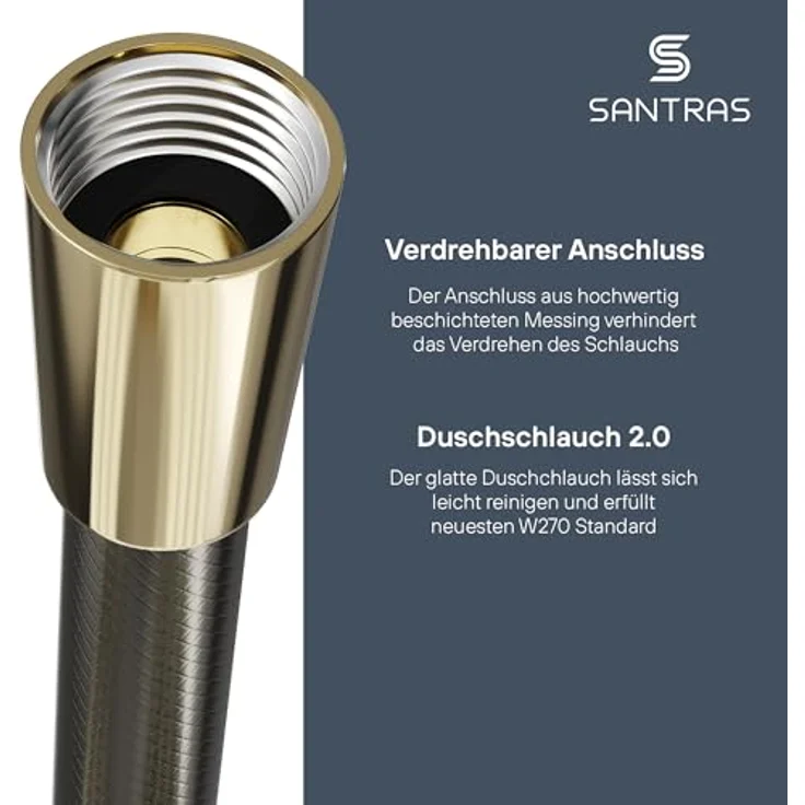 SANTRAS® Duschschlauch PREMIUM Aranja/Gold 1,25 m mit Durchflussbegrenzer – Besonders flexibler Brauseschlauch aus Easy Clean Material MADE IN GERMANY – Bild 3