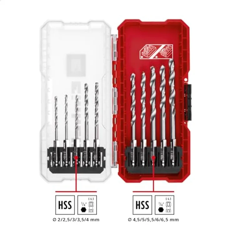 Einhell Original S-CASE 10-tlg. Metallbohrer-Set - HSS 4241 Stahl, E 6.3 Schaft, 135°-Split-Point-Spitze, rollgewalzte Typ N Spirale - inkl. Aufbewahrungsbox – Bild 2