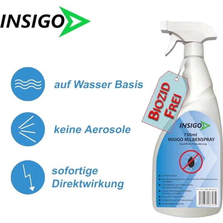 INSIGO Insektenspray Anti Milben-Spray, 6 l, biozidfreie Formel auf Wasserbasis, geruchsarm, nicht ätzend, für Innen- und Außenbereich – Bild 4