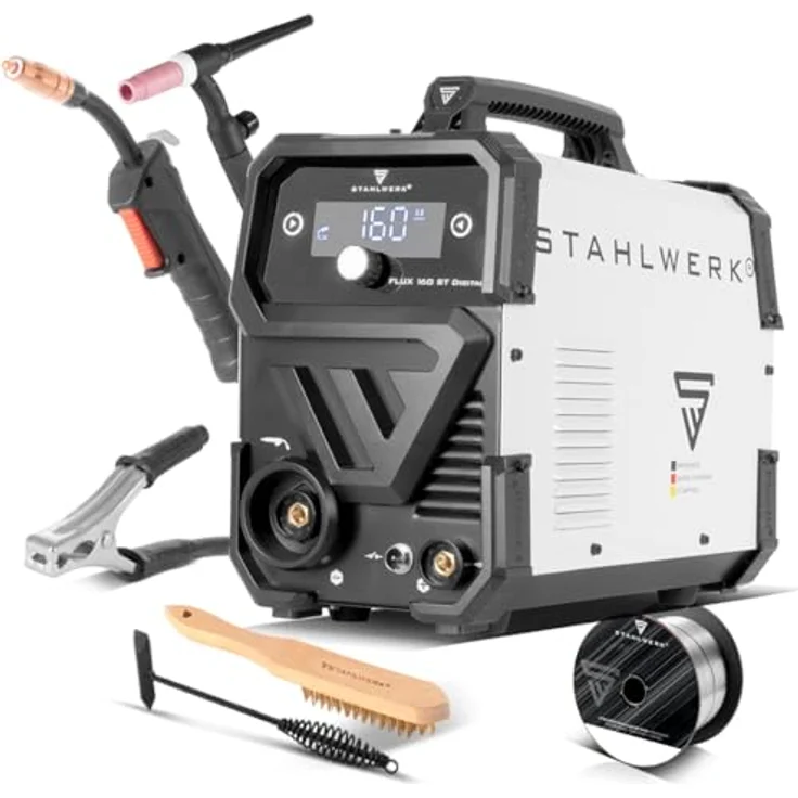 STAHLWERK FLUX 160 ST Digital, Kombischweißgerät mit Lift TIG und WP-17V-Brenner, 20-160 A, IP21S, inkl. Schweißdraht und Zubehör – Bild 1
