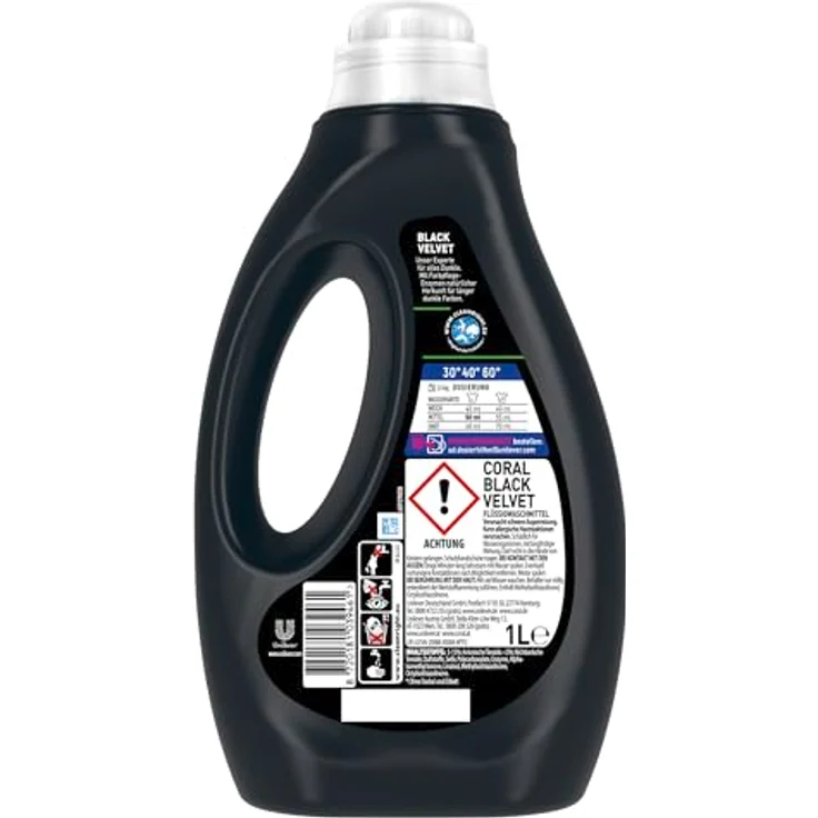 Coral Waschmittel Flüssig Black Velvet Colorwaschmittel mit Color Shine Tech & Faserschutz-Serum 6x20 WL (6x1L), 6000 ml – Bild 2
