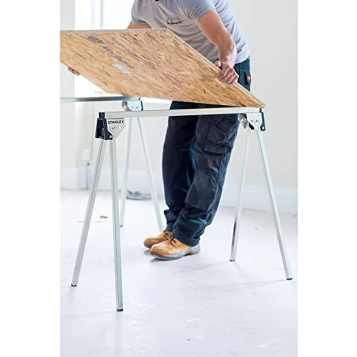 STANLEY Gerüst STST81337-1, klappbarer Aluminium-Arbeitsbock, bis 450 kg belastbar, Zwillingspack mit Metallschiene, rutschfeste Gummiauflage – Bild 13