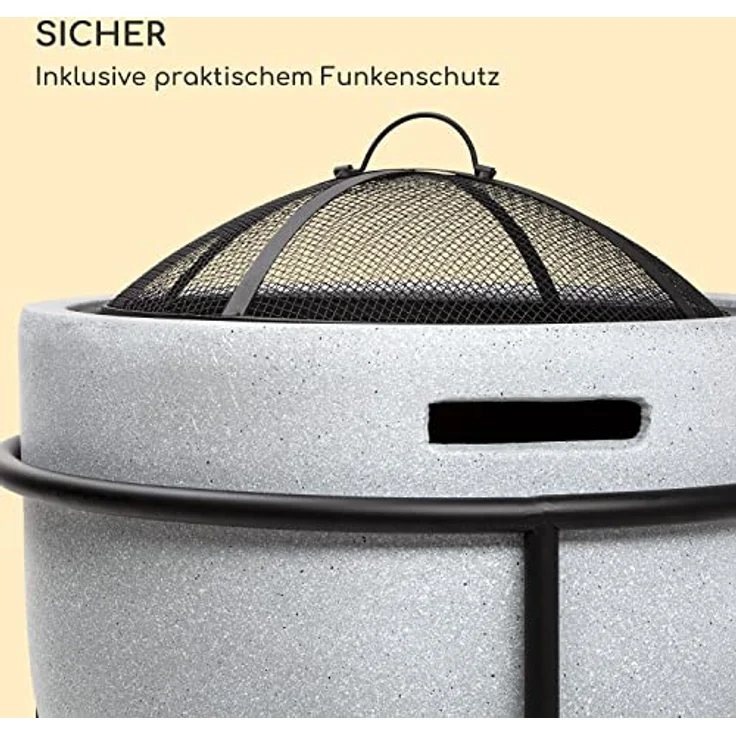 Blumfeldt Feuerschale, Tragbare Feuerstelle Outdoor, mit Grillrost & Holzlagerfach, Stahlschale, 52 x 46 x 52 cm, in Stein-Design – Bild 4