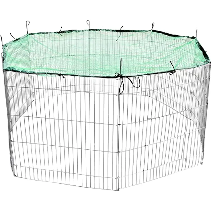 Melko Freigehege aus 8 Gittern mit Netz und Tür Tiergehege Ø 204 cm Freigehege Kaninchen