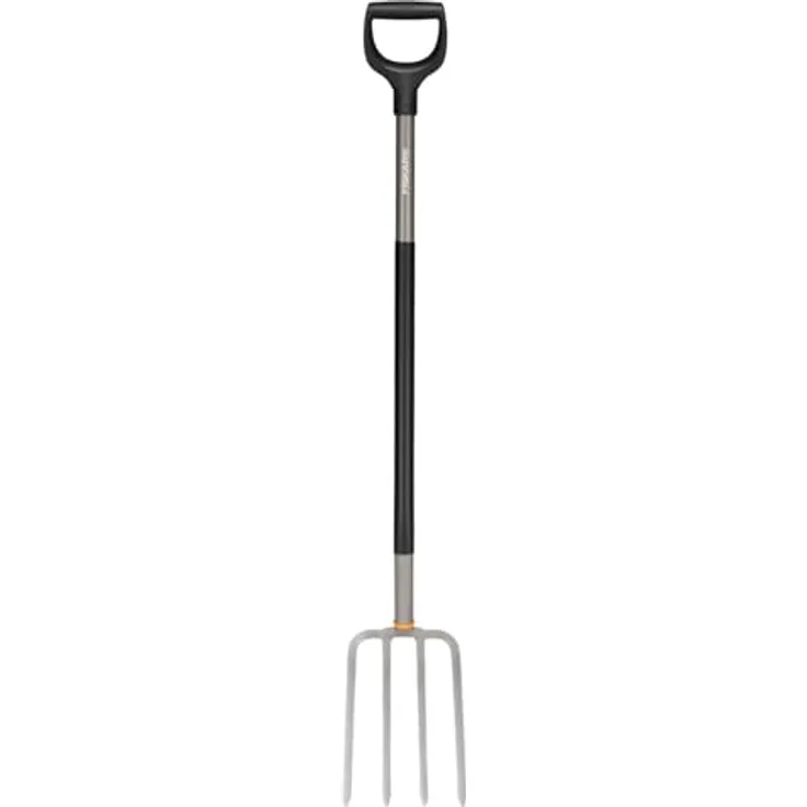 Fiskars Ergonomic Spatengabel, 132 cm, 4 Zinken aus hochwertigem Borstahl, Grau/Schwarz für harte, steinige Böden