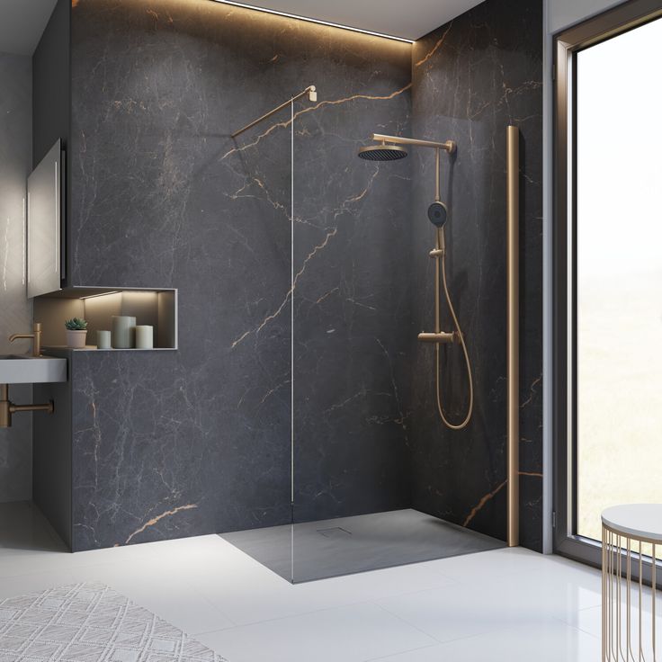 Schulte Walk-In-Duschwand 'Alexa Style 2.0' Kupferoptik 200 x 100 cm, hohe Qualität, fixil-Beschichtung, 6 mm Sicherheitsglas