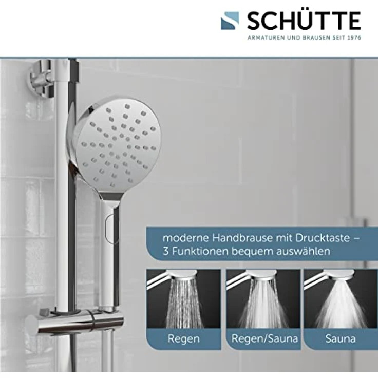 SCHÜTTE MADURA Duschsystem mit Thermostat, Duschset mit großer Regendusche (Ø 24 cm) und verstellbarer Handbrause, Brauseset mit Duschstange, Duschsäule Duschpaneel, Chrom – Bild 2