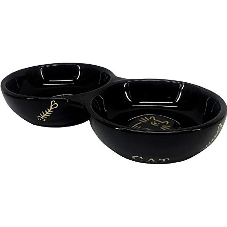 Nobby Katzen Keramik Doppelnapf Golden Cat schwarz 22,0 x 4,0 cm, 2 x 0,13 l