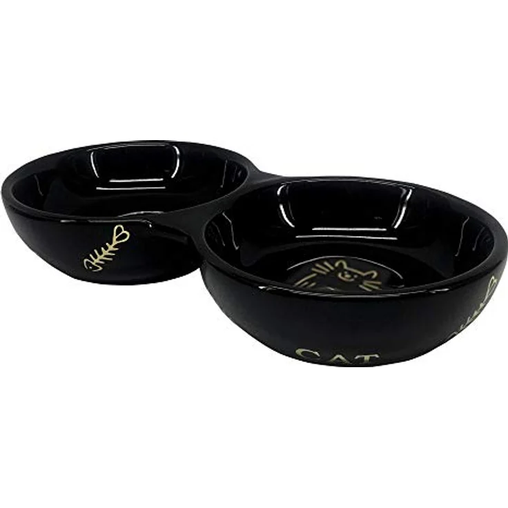 Nobby Katzen Keramik Doppelnapf Golden Cat schwarz 22,0 x 4,0 cm, 2 x 0,13 l