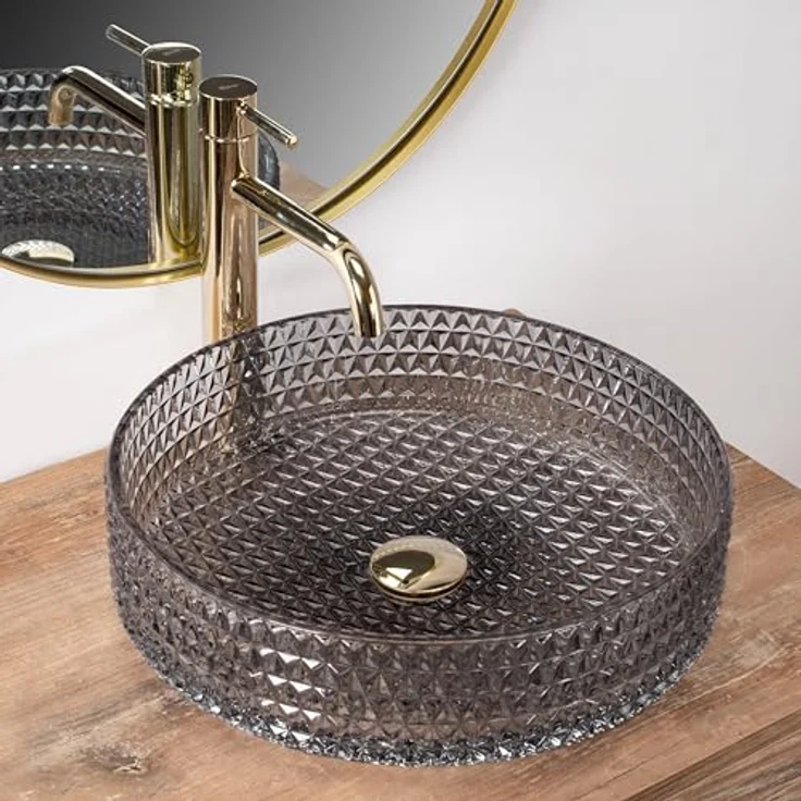 wohnwerk.idee Aufsatzwaschbecken Glaswaschbecken Cristal Ø35,5 Ø39 Schwarz Grau Weiß, modernes Badezimmerdesign – Bild 8