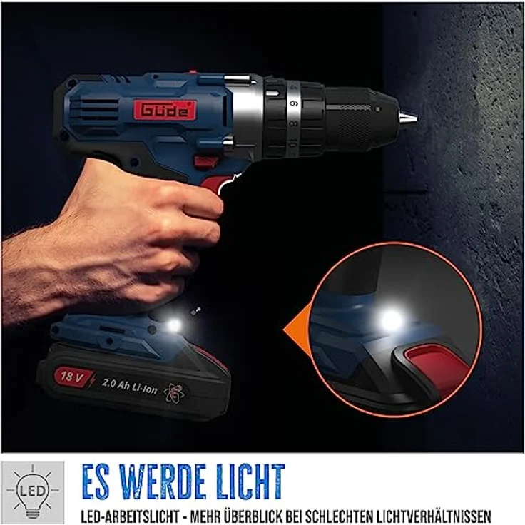 Güde 58504 BSB 18-201-30K Akku Schlagbohrschrauber (18V Akkusystem,16 Drehmomentstufen,2Ah Li-Ionen Batterie) – Bild 5