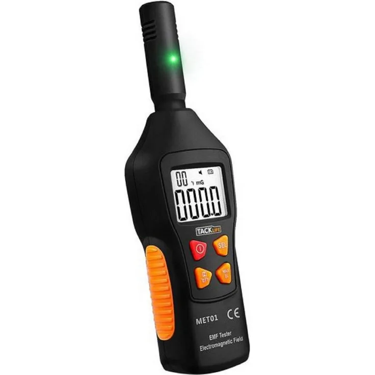 TACKLIFE MET01 EMF-Messgerät, Strahlungsdetektor 5–3500 MHz, LCD-Anzeige, Ton-Licht-Alarm