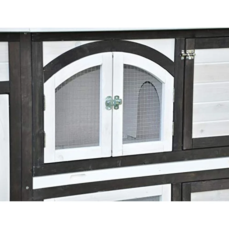nanook Kaninchenstall Hasenstall XXL Meerschweinchenstall draußen Outdoor für 2 Hasen Volierendraht wetterfest Jumbo 138 x 48 x 109 cm, dunkelbraun/weiß – Bild 2