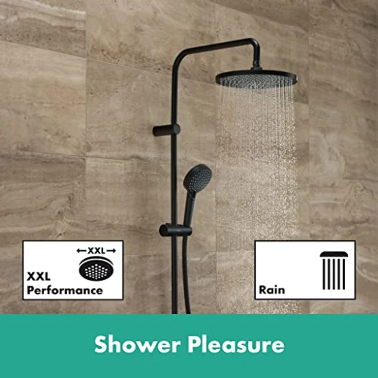 hansgrohe HG Showerpipe Vernis Blend 240, Duschsystem mit Thermostat, 1 Jet, mattschwarz, inkl. Kopf- und Handbrause – Bild 2