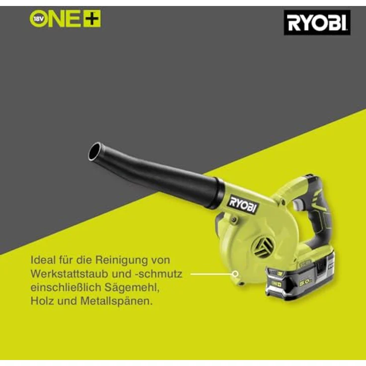 Ryobi R18RB-0 Akku-Gebläse 18V R18RB-0, geeignet für Sägemehl, Holz--Metallspäne, 3-Stufen Geschwindigkeitseinstellung, mit hochwertigem Gummischlauch, GripZone, ONE plus Laubbläser – Bild 3